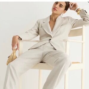 J Crew NWT Kate Pants Beige Linen Blend Cropped Tailored Straight Leg- Size 8